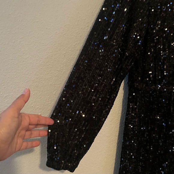 Betsey Johnson Black Sequin Long Sleeve Stretch long Dress Sz M - Picture 5 of 5